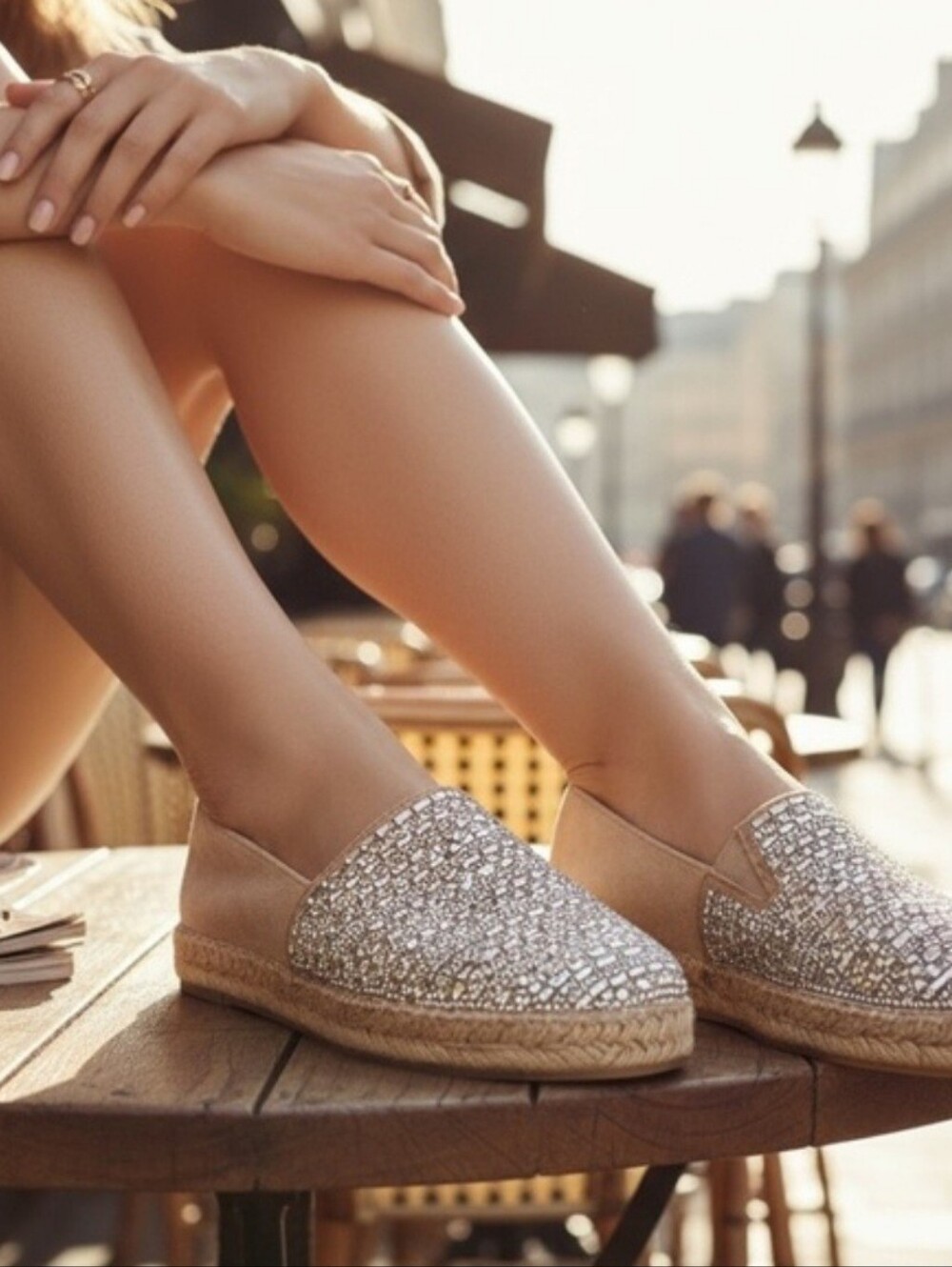 Women’s Sparkle Espadrille Slip-Ons in Beige